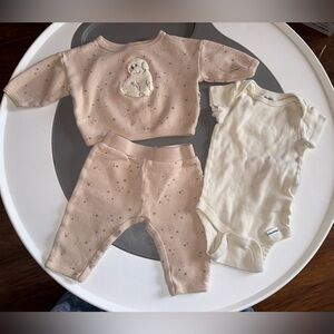 Adorable Kids Matching Waffle Set in Cream and Tan with Dog & Stars